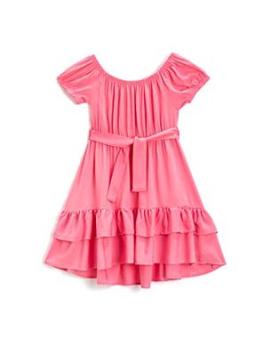 Koton Midi Dress Belt Detail Short Sleeve Ruffled Voluminous U Neck Vestido, Fushia (332), 5-6 Años para Niñas