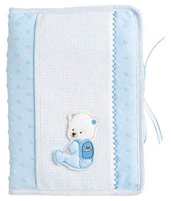Filet - Bolsa para pañales y toallitas húmedas en suave tejido con tira de tela Aida para bordar, idea de regalo para futuros padres, fabricado en Italia, color azul
