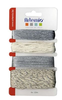 Artemio Set of 4 Decorative String, Synthetic, Silver, 10 x 1 x 16.5 cm