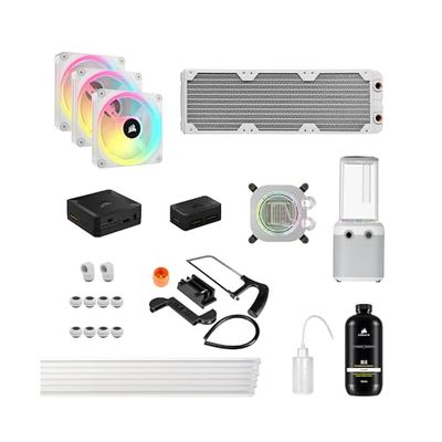 CORSAIR Hydro X Series iCUE LINK XH405i Kit de Watercooling Personnalisé – Waterblock pour Processeur XC7 ELITE – Pompe/Réservoir D5 XD5 ELITE – 3 Ventilateurs RGB QX120 – Blanc