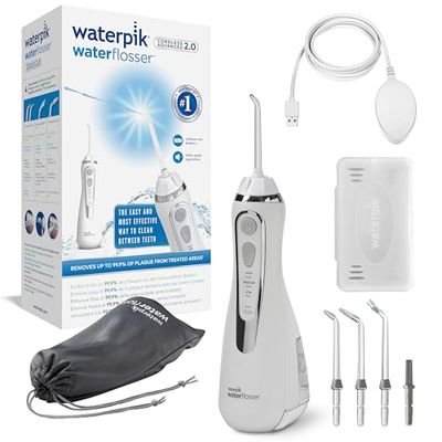 Waterpik Irrigatore orale senza fili Cordless Advanced, 4 inserti, campo di pressione regolabile (da 3,1 a 5,2 bar) tramite 3 impostazioni di pressione, sistema di ricarica a induzione, bianco