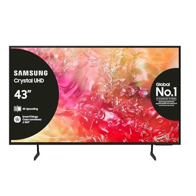 Samsung Smart TV 43" UE43DU7170UXZT, Crystal 4K UHD, 4K Upscaling, Slim Look, DVBT-2, Q-Symphony & OTS Lite, Integrato con Bixby, comp con Alexa e Google Assistant, Black 2024