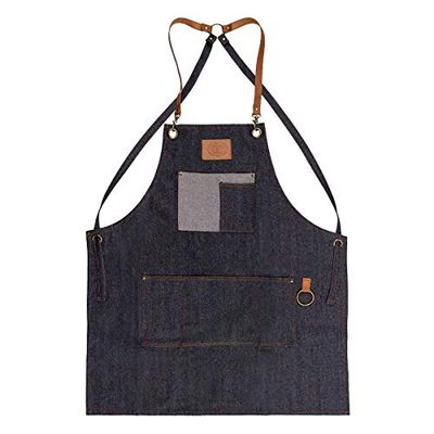Termix Professional Barber Apron Very resistant material in dark denim, with brown leather armholes Self adjusting