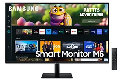 Samsung Smart Monitor M5, Flat 27'', 1920x1080 Full HD, Smart TV Amazon Video, Netflix, Airplay, Mirroring, Office 365, Wireless Dex, Casse Integrate, IoT Hub, WiFi, HDMI