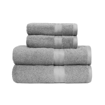 Amazon Basics - pacote de 4 toalhas de banho resistentes à descoloração para casa de banho, 100% algodão, macias e absorventes, 2 toalhas de banho e 2 toalhas de mão, cinzento