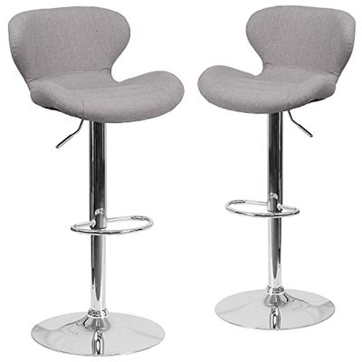 Flash Furniture Banqueta de bar Denville, contemporâneo, de tecido cinzento, altura ajustável, com encosto curvo e base cromada