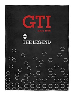 BRISA VW Collection - Volkswagen coperta calda e vellutata in morbido pile, plaid per divano/letto, “since 1976” VW Golf GTI design (Nero/150x200cm)