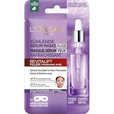 L'Oréal Paris - Masque Tissu Sérum Yeux - Soin Hydratant Anti-Rides & Anti-Cernes pour Contour des Yeux - À l'Acide Hyaluronique Pur et à la Caféine - Revitalift Filler - 11 g