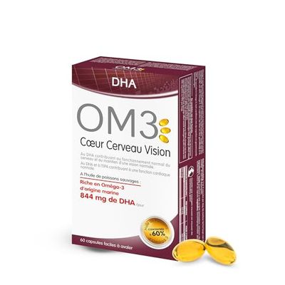 OM3-DHA Cœur Cerveau Vision-Préserver le capital du cœur,du cerveau et de la vision-Huile de poisson concentré à 80% d'Oméga 3-60 capsules