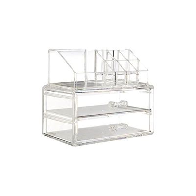 Premier Housewares – Organizador de cosméticos, 9 Compartimento/2 cajones, Claro, PS-polystyrene, 12 x 19 x 16 cm
