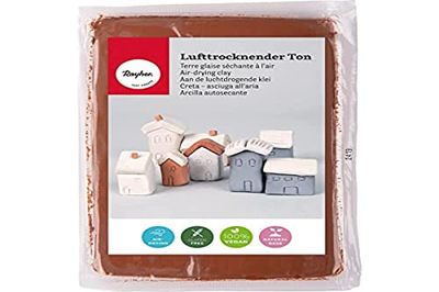 Rayher 3450105 Panetto di Argilla da Modellare, Indurente all'Aria, 1 Kg, Senza Cottura e Pronto all'Uso, da Colorare, Marrone (Scuro)