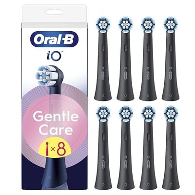 Oral-B Testine di Ricambio iO Gentle Care Nere, Testine Rotonde Originali per Gengive Sensibili, Setole angolate per rimuovere la placca, 8 Testine