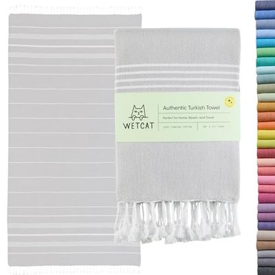WETCAT Serviette de Plage Turque surdimensionnée, 96,5 x 180,3 cm, 100% Coton, Anti-Sable, séchage Rapide, pour Adultes, Accessoires de Plage, Cadeaux – Gris Clair