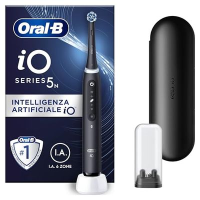 Oral-B Spazzolino Elettrico Ricaricabile iO 5N Nero, 1 Spazzolino Elettrico, 1 Testina, Custodia Da Viaggio, io 5 Per Una Pulizia Denti Efficace, Sensore di Pressione, Gengive Protette