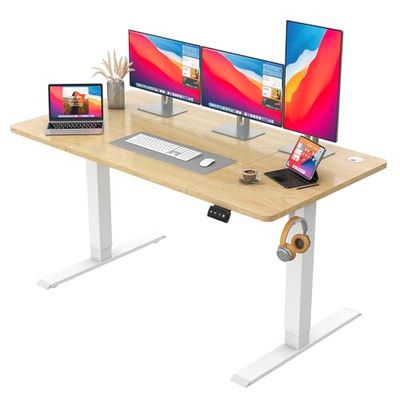 JUMMICO Bureau électrique réglable en Hauteur avec Fonction mémoire - 140 x 60 cm - Beige