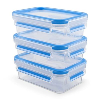 Emsa Clip&Close Fresh - Set de 3 Recipientes Herméticos Plástico de 1 L, higiénico, no olores ni sabores, 100% libre de BPA, apto lavavajillas y microondas, certificado Baby Care