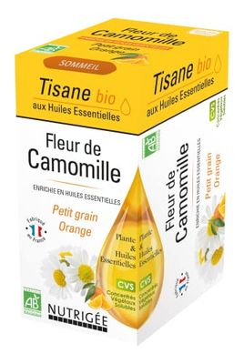 NUTRIGÈE - Tisane Fleur De Camomille Bio - Soulage L’Agitation Nerveuse & Les Troubles Mineurs Du Sommeil - Concentrés Végétaux Solubles - Huile Essentielle De Petit Grain & D'Oranges - 20 Sachets