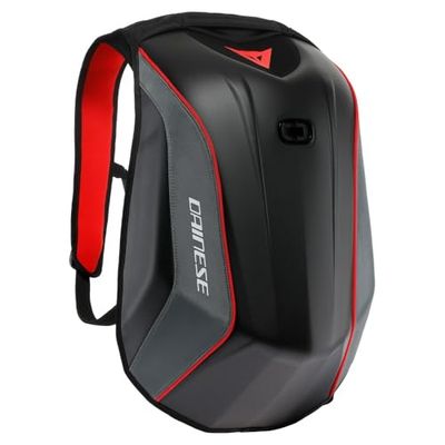 DAINESE - Sac à dos moto D-Mach 2, aérodynamique et ergonomique, avec compartiments pour ordinateur portable et chaussures, sangle de casque, étanche, 22.2 L, Rouge et Noir