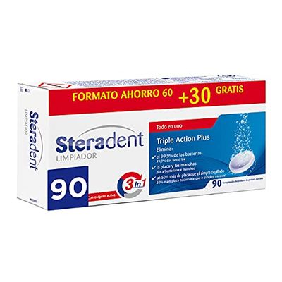 Steradent - Comprimidos limpadores de próteses dentárias Triple Action Plus - 60 30