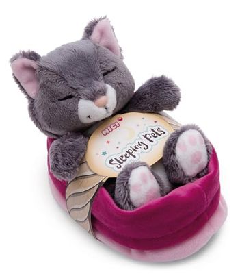 NICI gosedjur katt grå 12cm, sover i korg - gosedjur att krama och älska - hållbart producerad av återvunnet material - 49746
