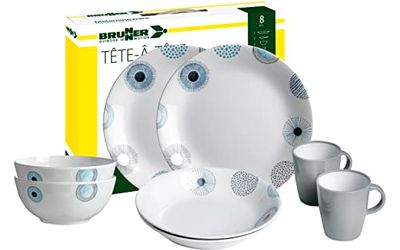 Brunner 0830143N.C7R Set Stoviglie da Campeggio per 2 Persone, Tête-À-Tête Deep Sea, 8 Pezzi