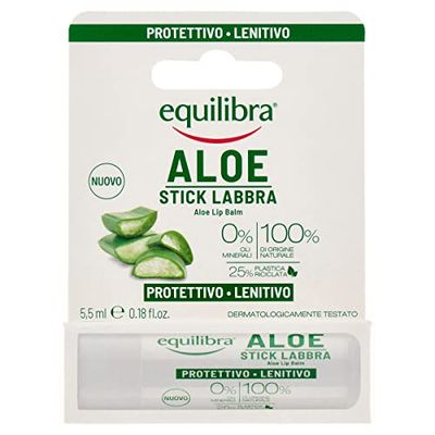 equilibra Viso, Aloe Stick Labbra, Stick Labbra a Base di Aloe Vera, Idratante Labbra che Crea un Velo Protettivo Contro Gelo, Disidratazione, Sole e Vento in Ogni Stagione, 5,5 ml