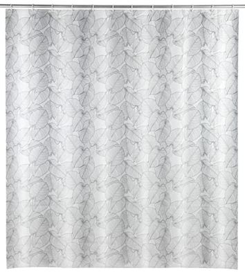WENKO Douchegordijn Samoa, gordijn van milieuvriendelijke, recyclebare kunststoffolie (PEVA), voor douche en bad, waterdicht, 180 × 200 cm, incl. 12 witte douchegordijnringen, zwart/wit