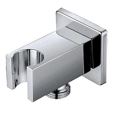 Supporto per doccia a mano con presa ad acqua, da parete. Forma quadrata con finitura cromata lucida