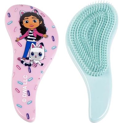 Gabby's Dollhouse Brosse démêlante pour enfant, design ergonomique rose pastel avec picots doux et scénographie amusante