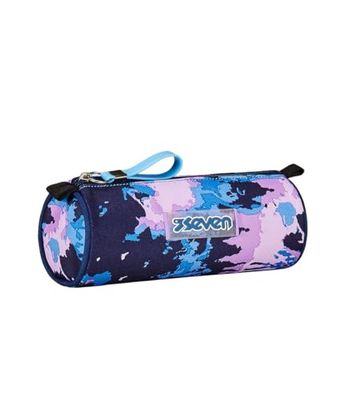 Seven School Pen Holder, Blue and Pink, Single Compartment Pen Holder, Zip Opening, Children and Youth, Purple, School