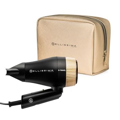 Bellissima B Travel Hair Dryer – Premium Small Blow Dryer for Women and Men, Small, Foldable, Lightweight, Compact, 2 Heat Settings, Luxury Travel Bag Included, Worldwide Use, 1400W Dual Voltage