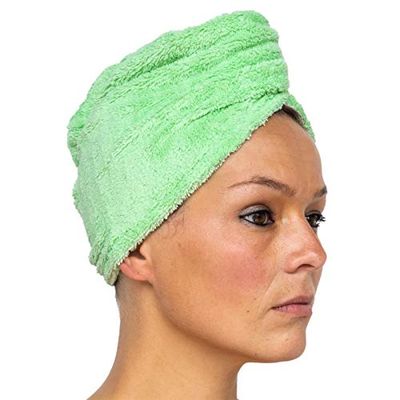 Cosey - 2x Microvezel tulband handdoek - Fluffy fleece hoofddoek 400 g/m², in groen