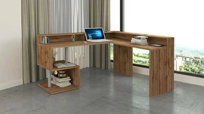 Dmora Sanson, Corner Storage Shelves, Multi-Purpose Office Desk with Elevator, 180 x 60 x 93 cm, Oak