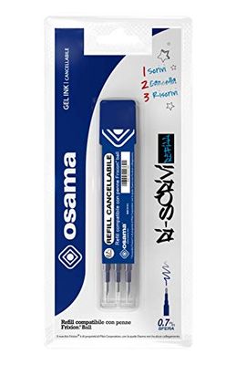 OSAMA - Ricarica Penne Cancellabili per Scuola Elementare, Medie, Superiori, Kit 3 Pezzi a Sfera, 0.7 mm - Refill per Penne Gel Compatibile con Frixion Ball - Ricariche per Penna Cancellabile, Blu