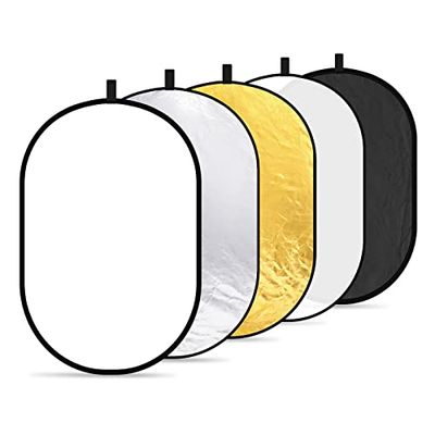 NEEWER Portátil 5 em 1, 24" x 36"/60 x 90 cm, refletores de luz para fotografia, multidisco dobrável com saco, translúcido, prata, ouro, preto, difusor branco para iluminação de estúdio e exterior