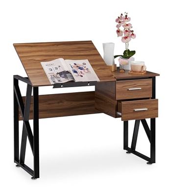 Relaxdays Bureau avec pupitre inclinable, réglable, table de laptop ou de dessin, 75 x 110 x 55 cm, bois/noir
