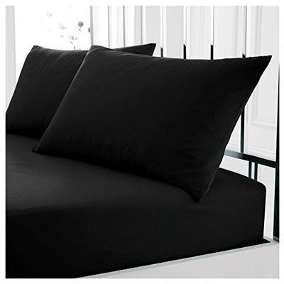 Pair of Housewife Pillow Cases- Shrinkage and Fade Resistant Bedroom Pillow Covers- Polycotton Hotel Quality Bedding, Black