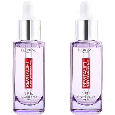 L'Oréal Paris Siero Viso Revitalift Filler, Azione Rimpolpante e Anti-Rughe, Altamente Concentrato con Acido Ialuronico al 1.5%, 30 ml (Confezione da 2)