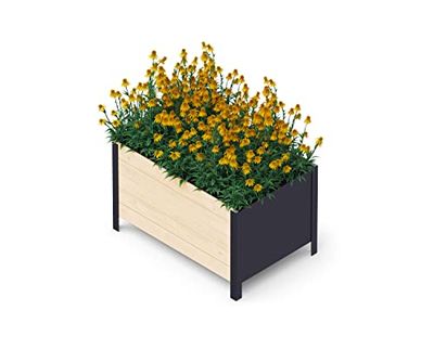 Upyard ModernBox djup modern upphöjd bädd av trä – ergonomisk upphöjd säng för balkong, terrass, trädgård – planteringslåda för grönsaker och örter, 78 x 52 x 48, naturträ