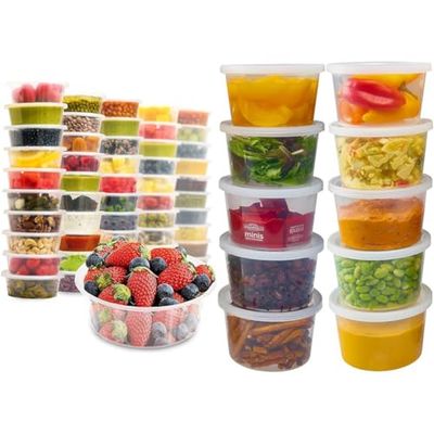 AVLASH® 50 Pack- 250ml / 8oz Round Stackable Plastic Food Sauce Containers & [25 Pack 450ml - 16oz Round Stackable Plastic Food Container Set With Lids - Reusable, Leakproof, Dishwasher
