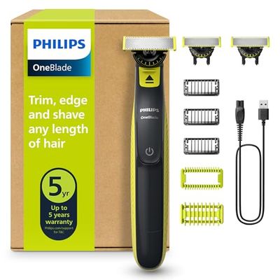 Philips OneBlade 360 Hybrid Face + Body, Electric Shaver, Beard Trimmer and Body Groomer, with 360 Blade Technology, 3X 360 Blade for Face, 3X Stubble Comb (1,3,5mm), 1x Body Kit, Model QP2824/31