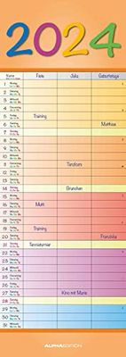 Regenbogen 2024 - Slim-Notes - Streifenkalender - 15x42: Bunter Familienplaner