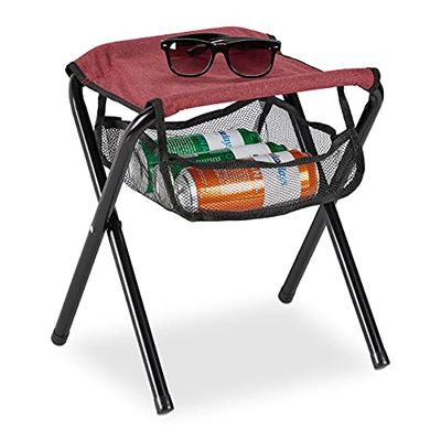 Relaxdays Taburete Plegable, Bolsa Malla, Resiste 120 kg, Banqueta Camping, Portátil, Ligero, Silla, 39x29x35 cm, Rojo