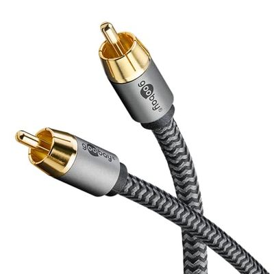 goobay 65299 RCA-kabel mono 10 m/audiokabel voor HiFi-apparaten subwoofer/flexibele textielkabel/digitale coaxkabel/vergulde aansluitingen
