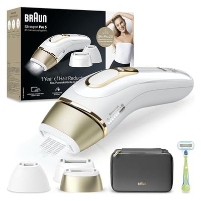 Braun IPL Silk-Expert Pro 5 PL5242 Depilación para el hogar, Blanco/Oro, Alternativa a la depilación láser, con caso, sistema de afeitado Venus, 3 cabezas, regalo para mujeres