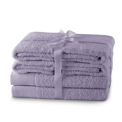 AmeliaHome Set 6pcs 4 Towels 50x100 cm and 2 Bath Towels 70x140 cm 100% Cotton Absorbent Lilac Violet Purple Amari