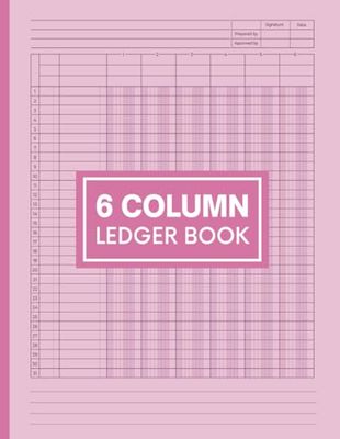 6 Column Ledger Book: Simple Six Column for Bookkeeping and Accounting, Spreadsheets for Small Business, Pink Cover