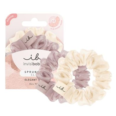 Invisibobble Scrunchie Slim Hairiffic Set of 2 in Dusty Purple & Off White - Slim Spirals, Hair-friendly for Elegant Hairstyles