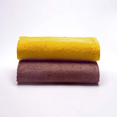 Sancarlos - Set van 2 Ocean Duo handdoeken, mosterd en bruin, 100% katoen, 550 g/m²