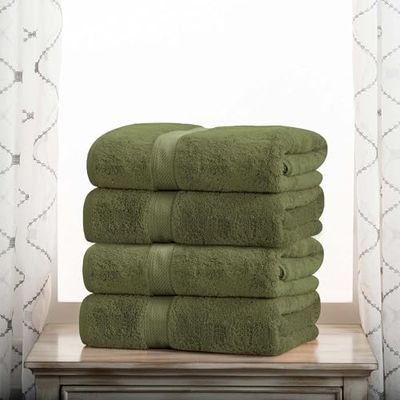 Superior Lot de 4 Serviettes de Bain en Coton égyptien Ultra Douces et épaisses en Peluche épaisse, absorbantes, pour Salle de Bain d'invités, hôtel, Spa, Salle de Bain à Domicile, Douche, Vert forêt